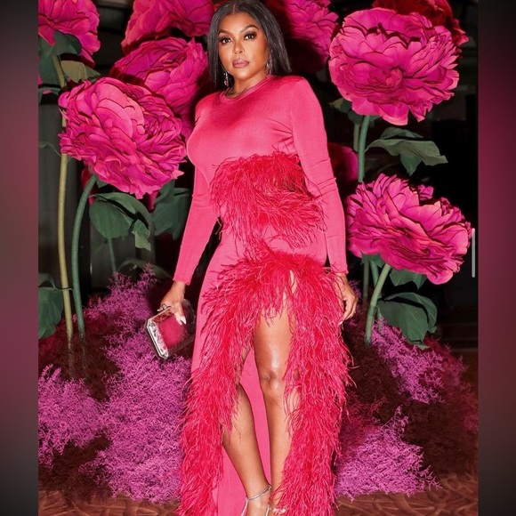 LAPOINTE
Feather-Trim Cutout Long-Sleeve High Shine Viscose Maxi Dress - Picture 10 of 14